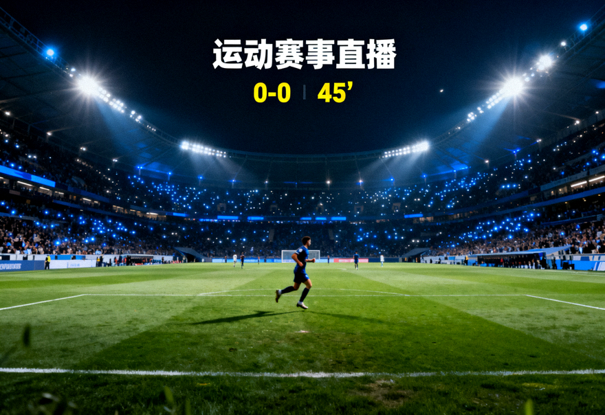 夜晚灯光下的足球场全景，必一运动赛事直播画面